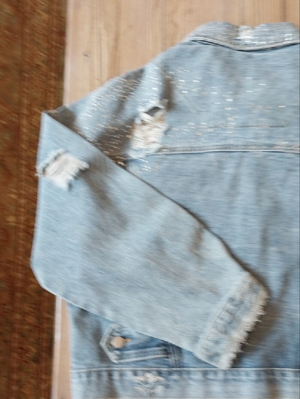 Light Wash Rhinestone & Distress Denim Jacket - Picture 8 of 9